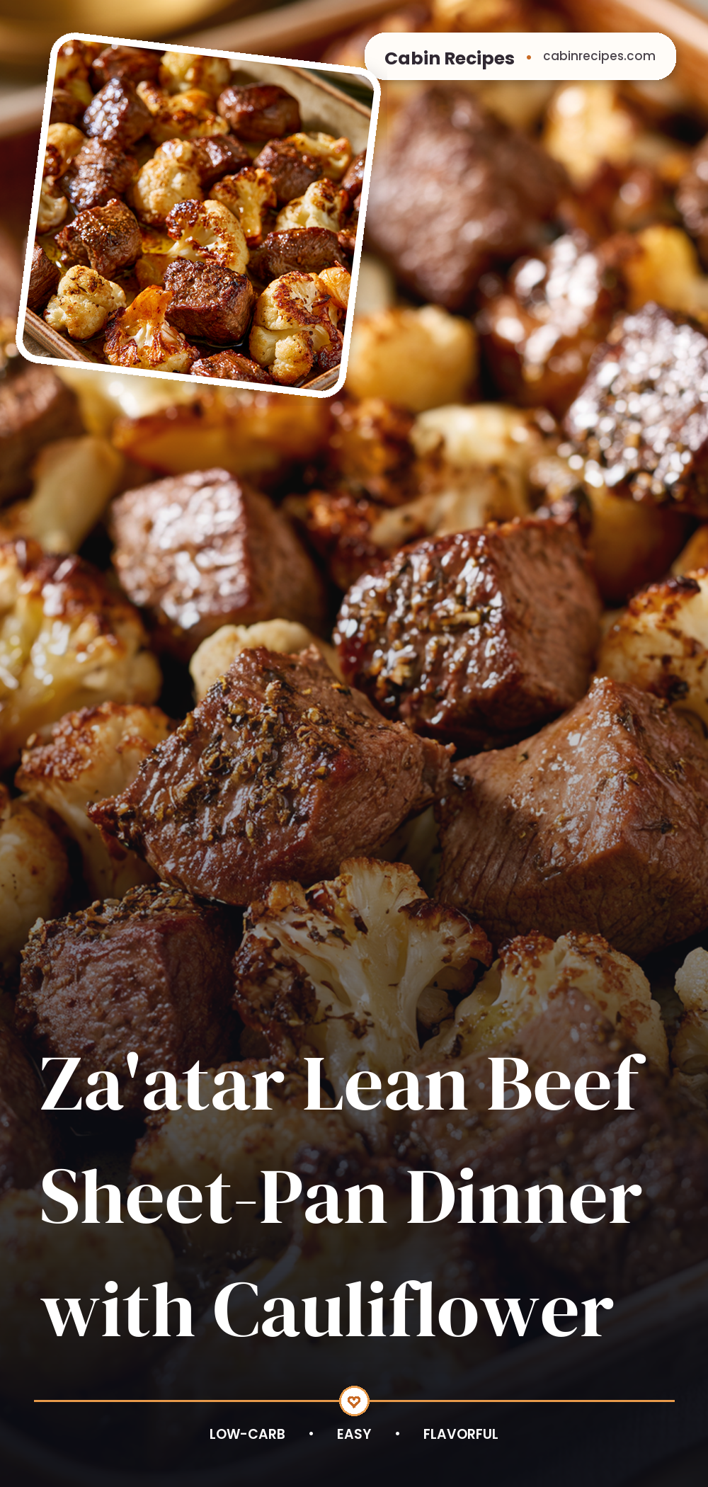 Pinterest graphic for Za'atar Lean Beef Sheet-Pan Dinner with Cauliflower