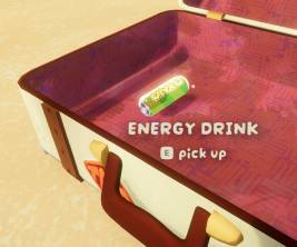 Peak: opened suitcase with energy drink powerup