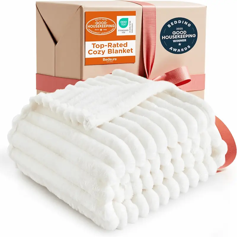 Bedsure GentleSoft White Throw Blanket Cozy Fleece 50x60 Soft Boho Couch Blanket Gift for Women