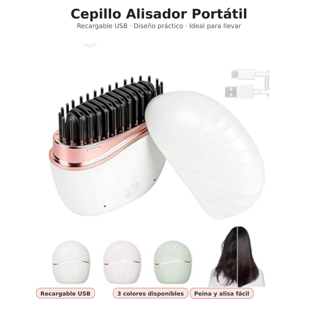 Cepillo alisador recargable USB con tapa protectora