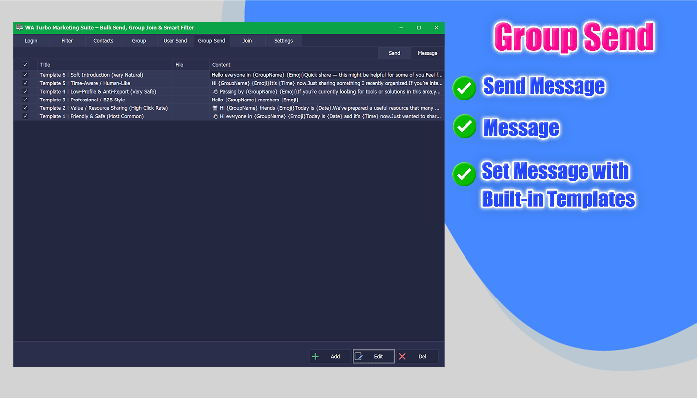 WhatsApp marketing software user interface