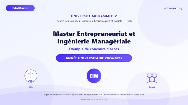 Exemple Concours Master Entrepreneuriat et Ingénierie Managériale FSJES Salé 2024-2025
