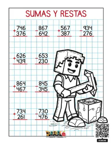 Sumas y restas con temática de Minecraft