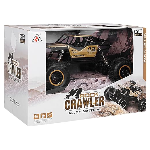 1:16 2.4G Remote Control Rock Crawler Alloy Gold 7Y+ | Alloy monster rock crawler, 2.4G remote control, 1:16 scale, gold finish, built for kids ages 7 years and up