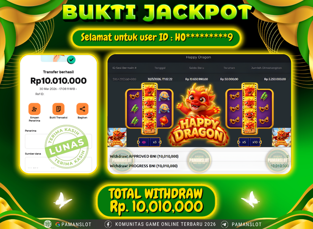 Selamat kepada Member PAMANSLOT Happy Dragon  : HO*********9