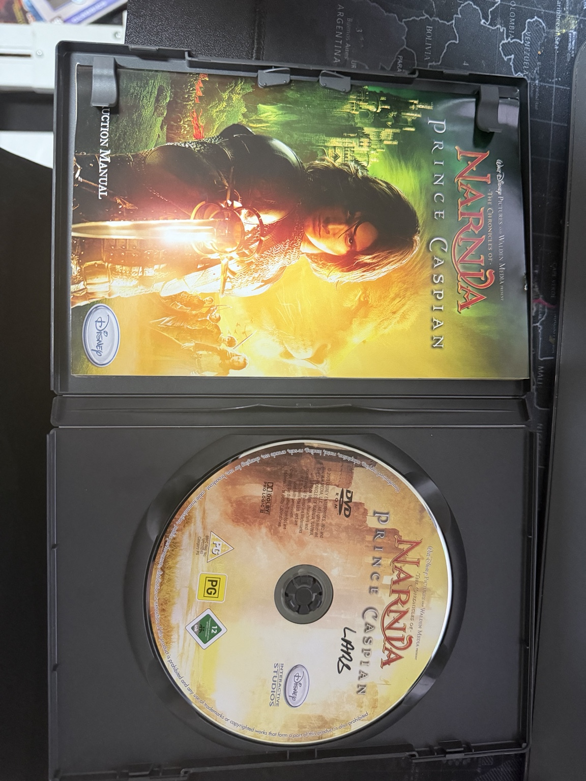 Narnia Prince Caspian manual and disc with writing on its label