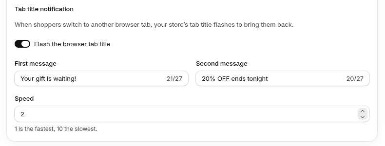 Flashing browser tab title notification settings