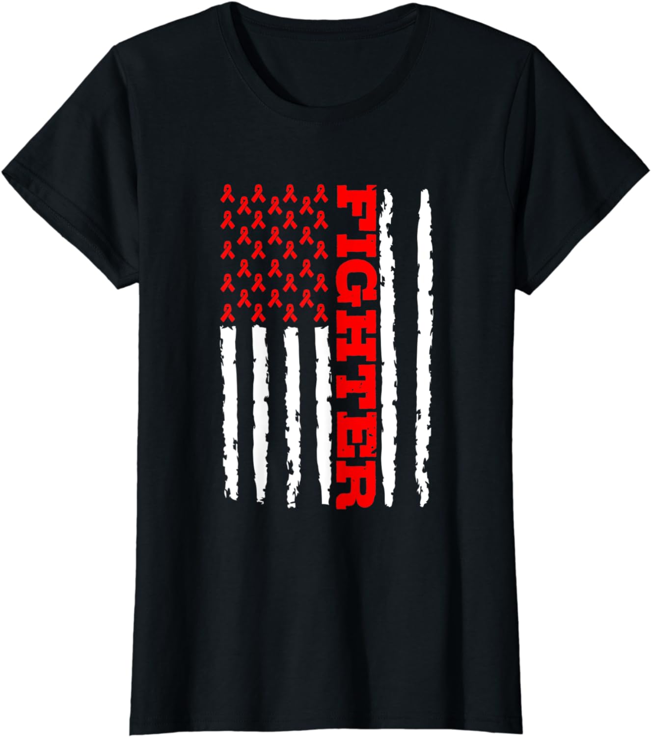 American USA Flag Patriotic Figth Help Red Ribbon Ladies’ Crewneck T-Shirt