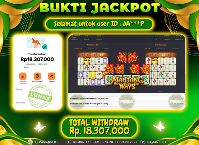 Selamat kepada Member PAMANSLOT Game Mahjong Ways : JA***P