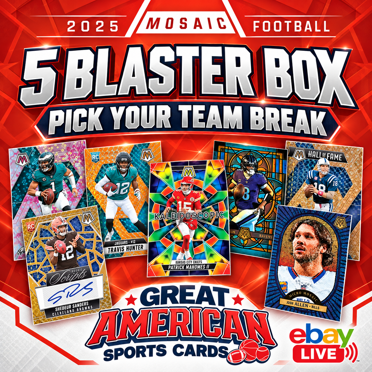 Arizona Cardinals 2025 Mosaic Football 5 Blaster Box Break #472