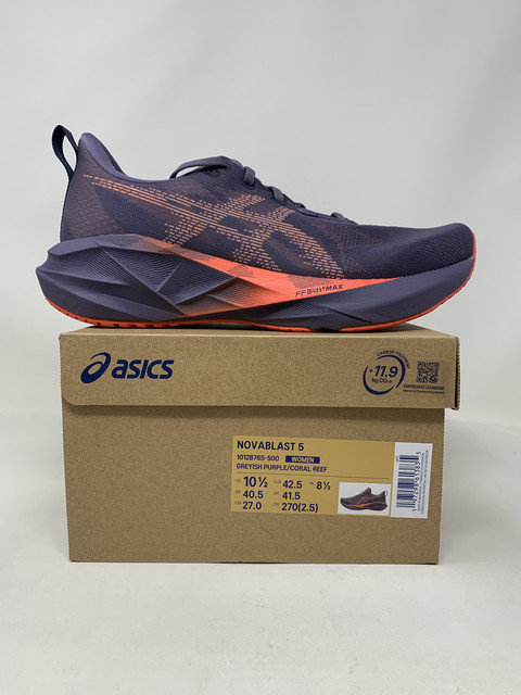 Women's Asics Novablast 5, Greyish Purple/Coral Reef, 10.5 B