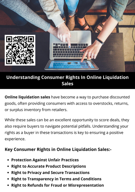 Navigating online liquidation sales can be a rewarding experience when you understand your consumer rights. By prioritizing transparency, inspecting product descriptions, and using secure platforms, you can confidently take advantage of these opportunities while protecting yourself against potential risks. Always remain vigilant and informed to enjoy the benefits of online liquidation shopping. To know more visit here https://www.auctionmasters.com/