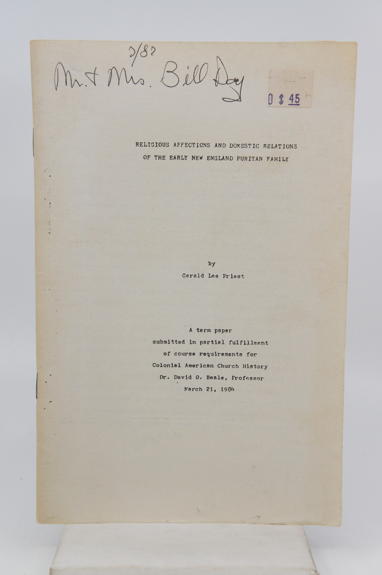 Religious Affections and Domestic Relations of The Early New England Puritan F..