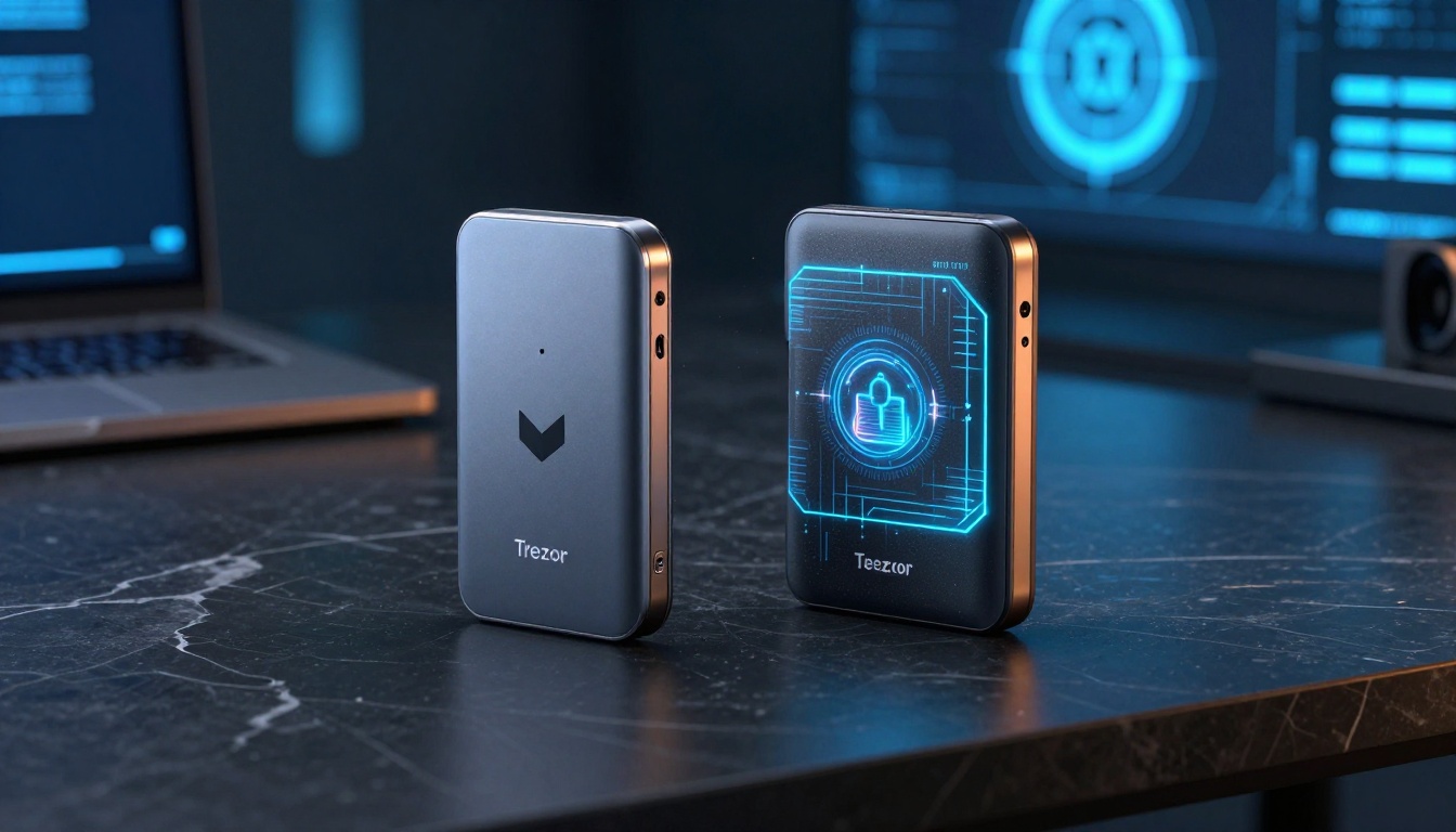 Ledger hardware wallet connected to computer displaying Bitcoin security interface
