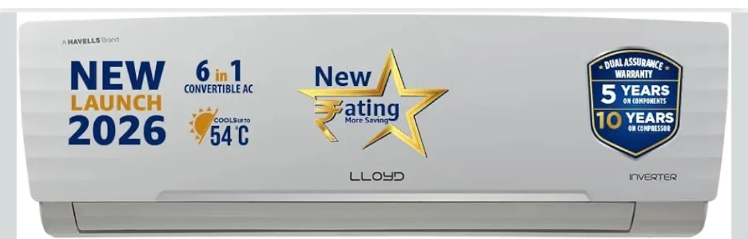 Lloyd 1.5 Ton 3 Star Inverter Split AC, 2026 New Star Rated (6 in 1 Convertible, Cools Up To 54°C, Turbo Cool, Installation Check, Clean Filter Indication, 100% Copper, White (GLS18I3AGGSC)