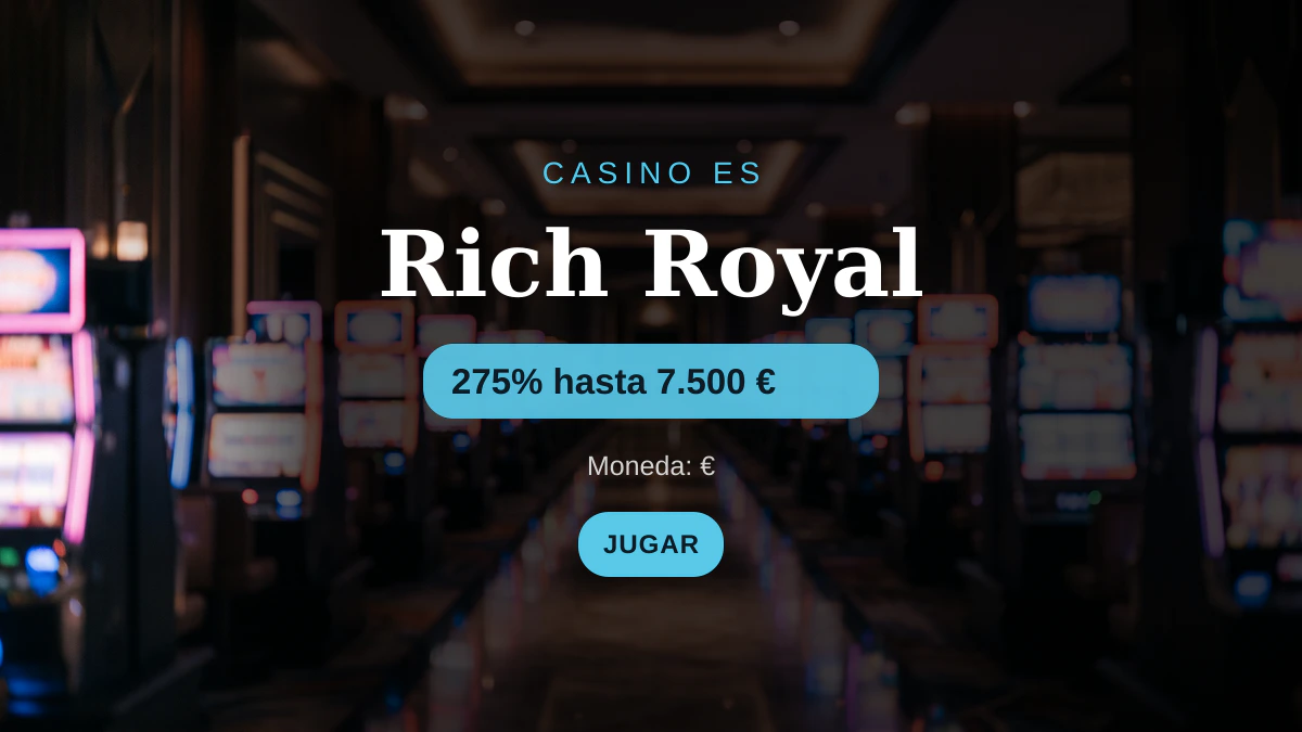 Rich Royal casino — bono de bienvenida 275% hasta 7.500 € + 50 FS, pagos: Visa, Mastercard, Skrill, Neteller, Paysafecard
