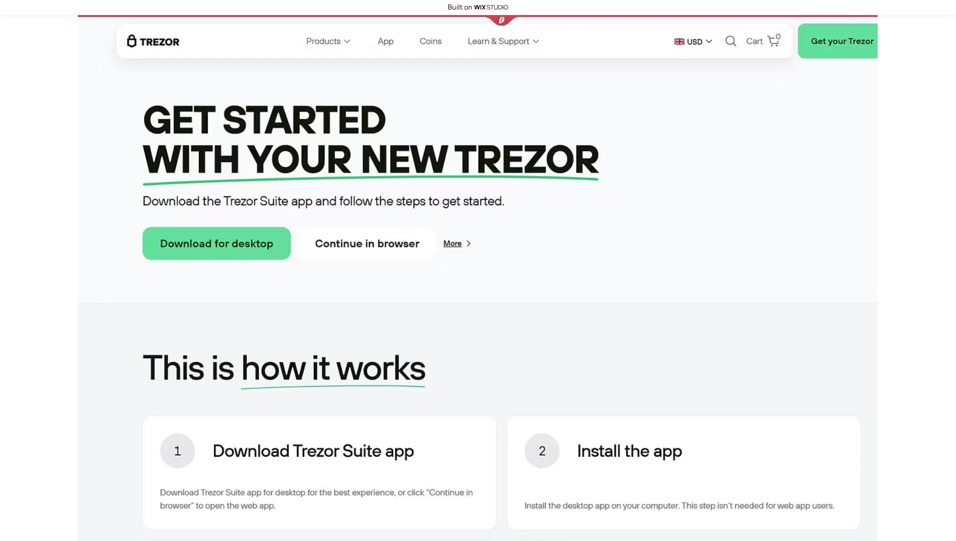 Forensic screenshot of iostart-apps-trexio.wixstudio.com showing the phishing page layout