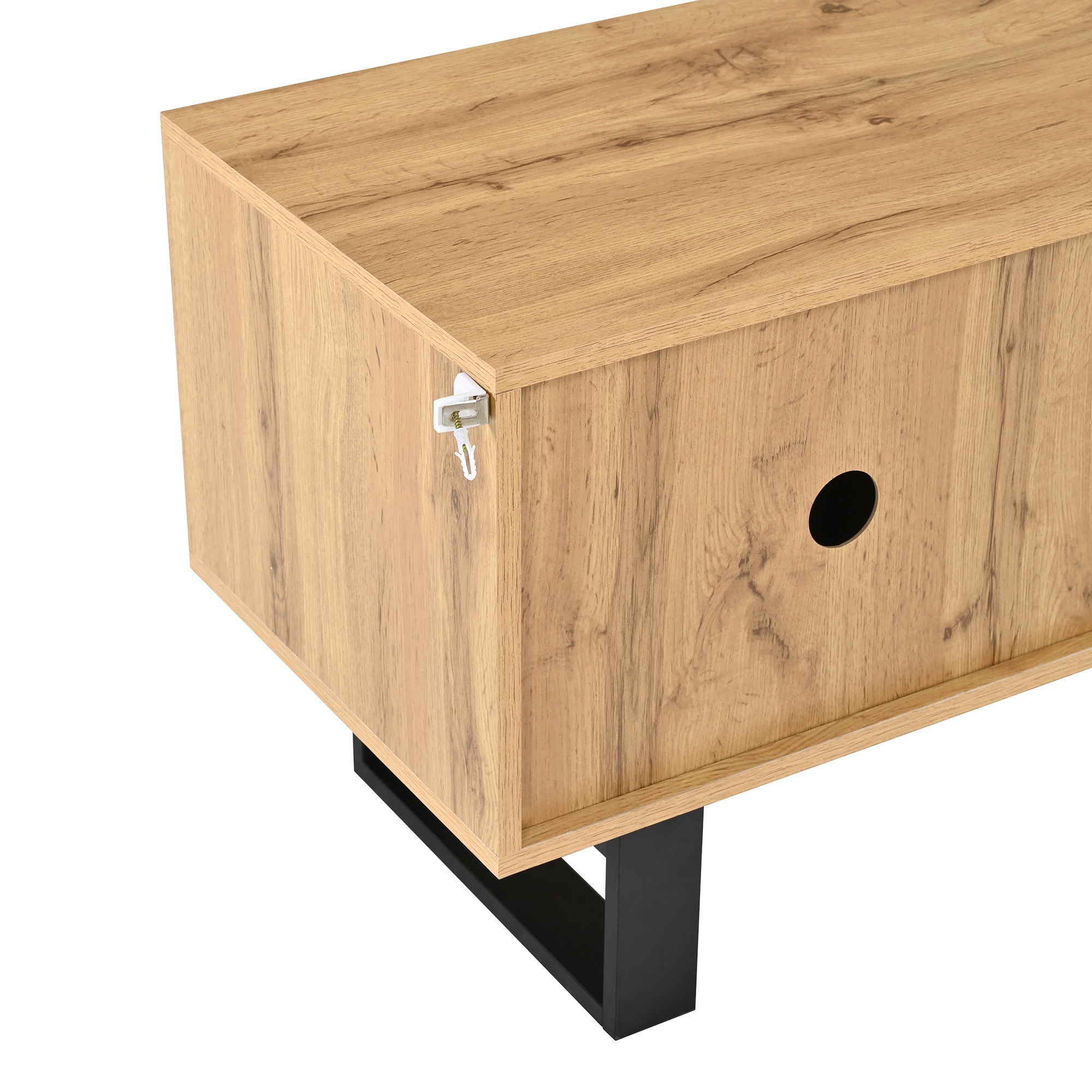 Meuble TV Naturel, 2 Portes, Rangement, Gestion des Câbles, Fermeture Douce, Structure Robuste - 160x40x50cm - Salon 4