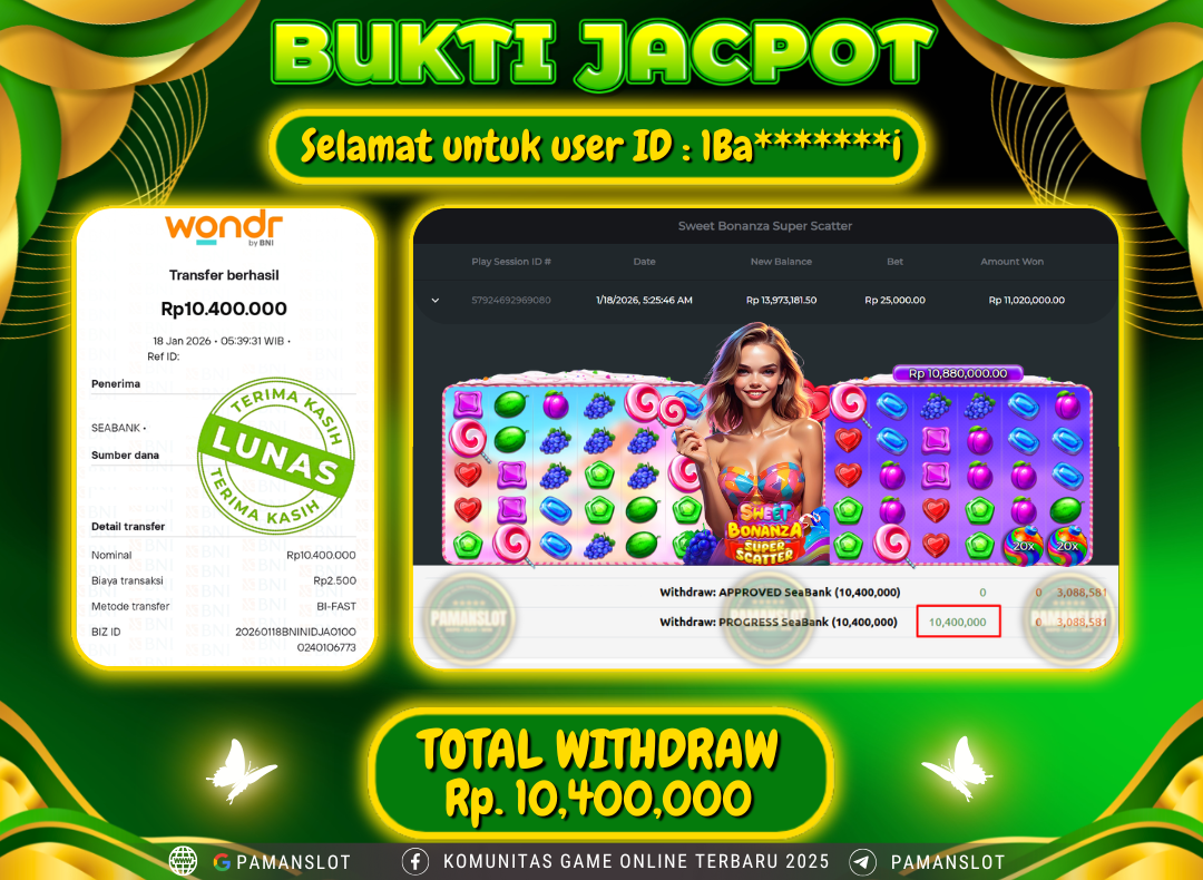 PAMANSLOT JACKPOT Game Sweet Bonanza Super Scatter Rp.10,400,000- LUNAS