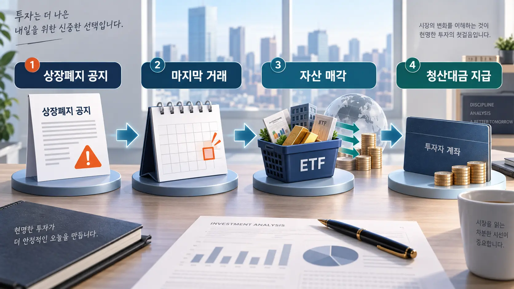 ETF 상장폐지 공지부터 마지막 거래, 자산 매각, 청산대금 지급까지의 절차