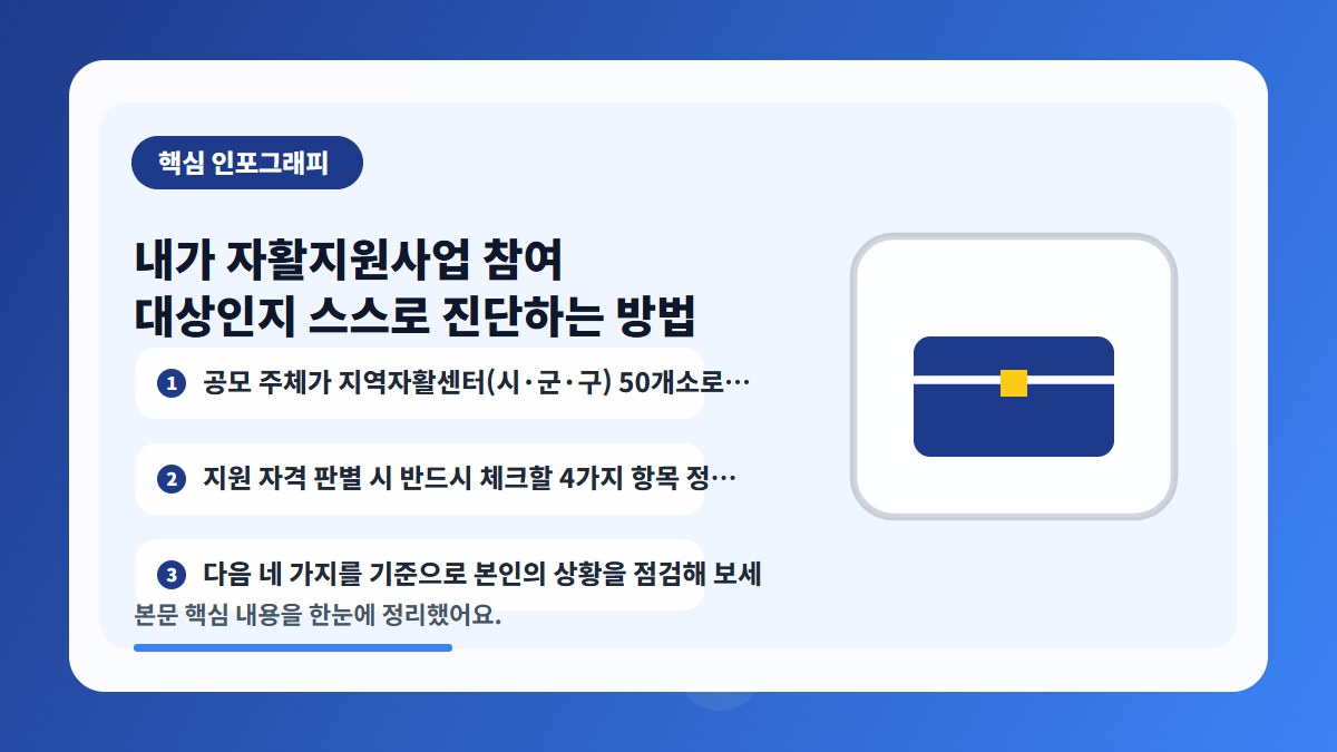 내가 자활지원사업 참여 대상인지 스스로 진단하는 방법 핵심 내용을 요약한 인포그래피