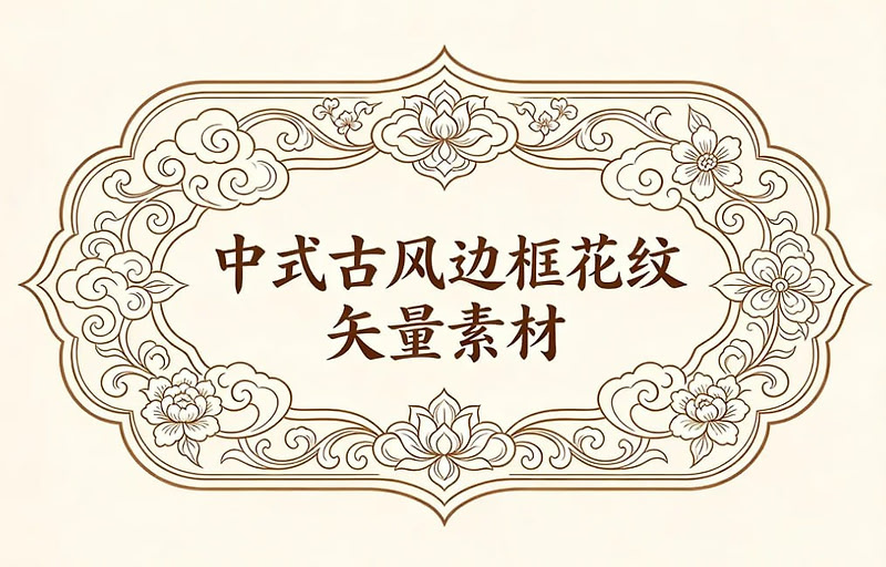 中式古风边框花纹矢量素材，国潮设计一键调用
