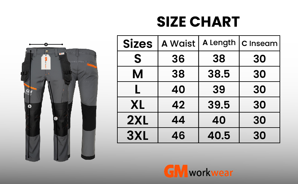 Softshell Trousers Size Chart S-3XL