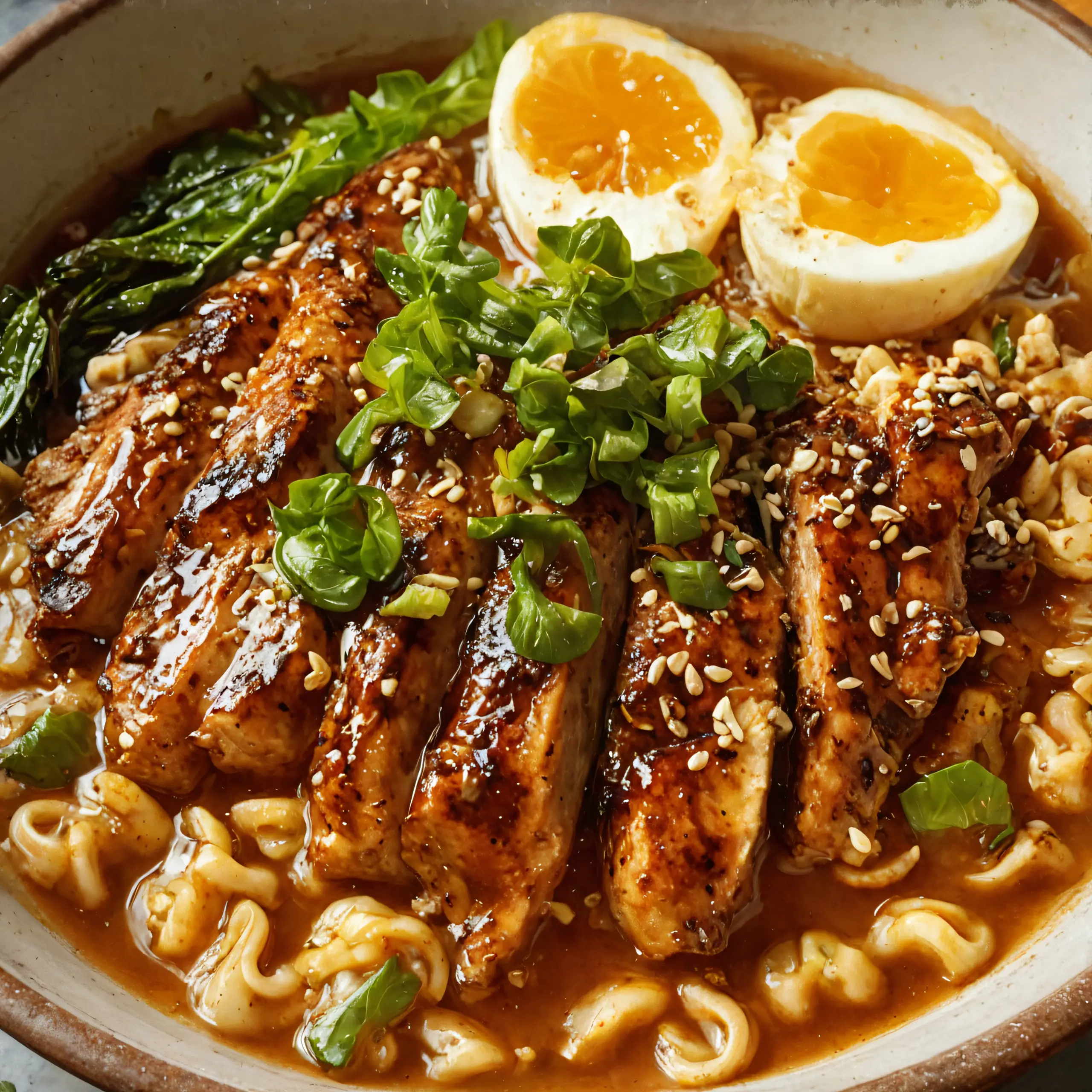 Honey Garlic Chicken Ramen Dish