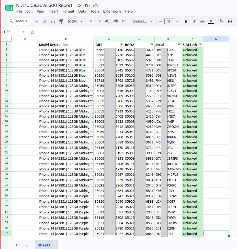 Mini GSX Data in Excel File
