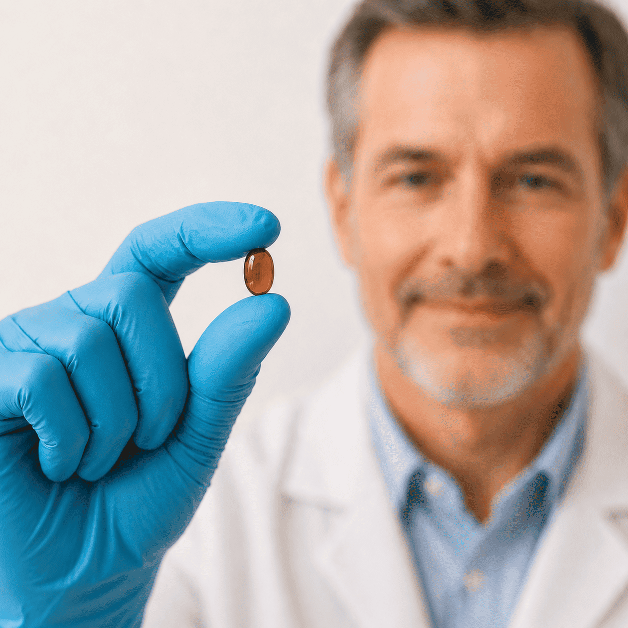 M&eacute;dico segurando a c&aacute;psula de canela do Ceil&atilde;o