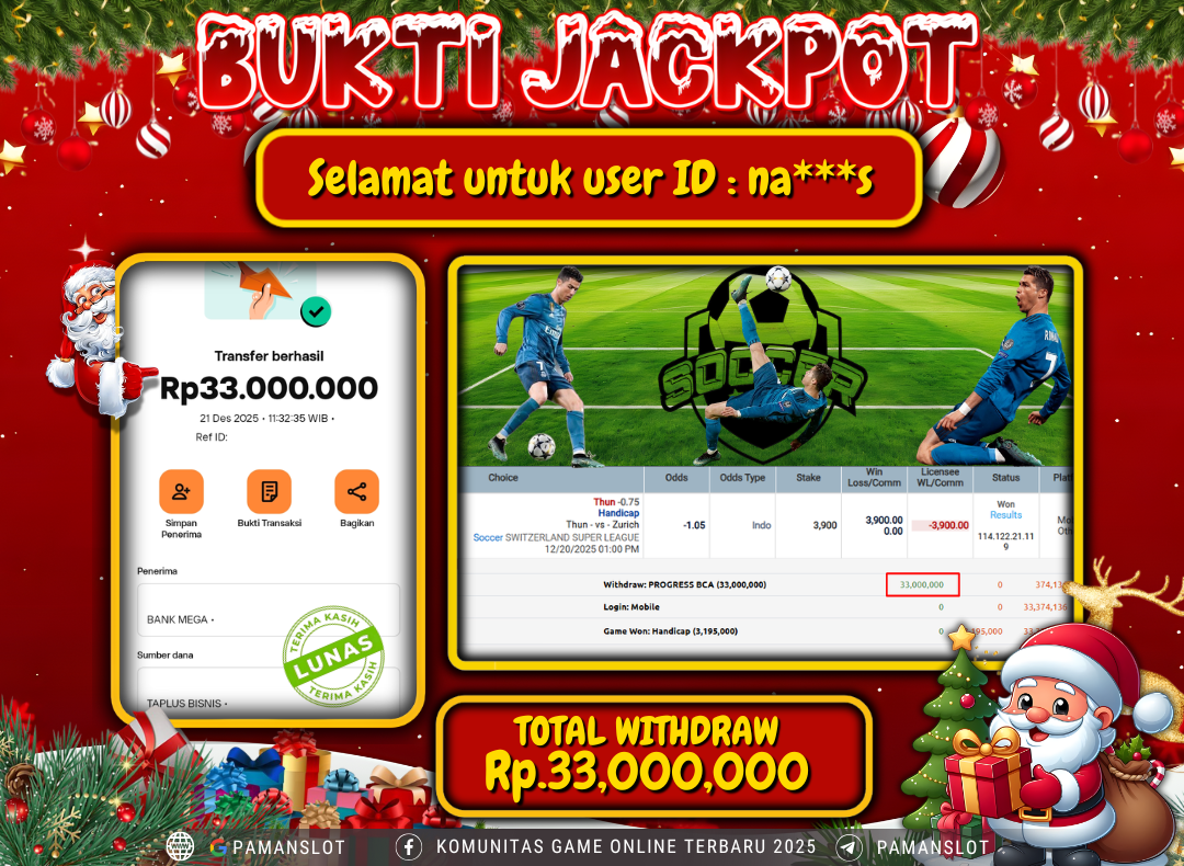 PAMANSLOT JACKPOT Game Sport-Soccer Rp.33,000,000- LUNAS