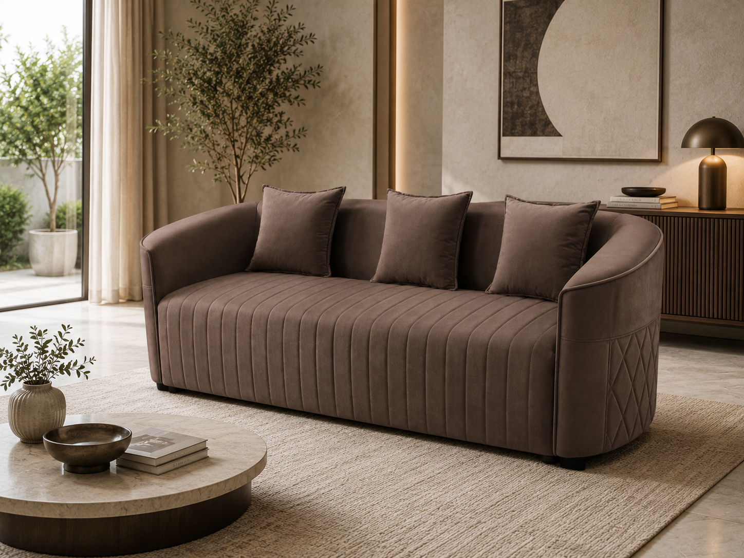 Vienna Curved Velvet Sofa – Mocha Brown