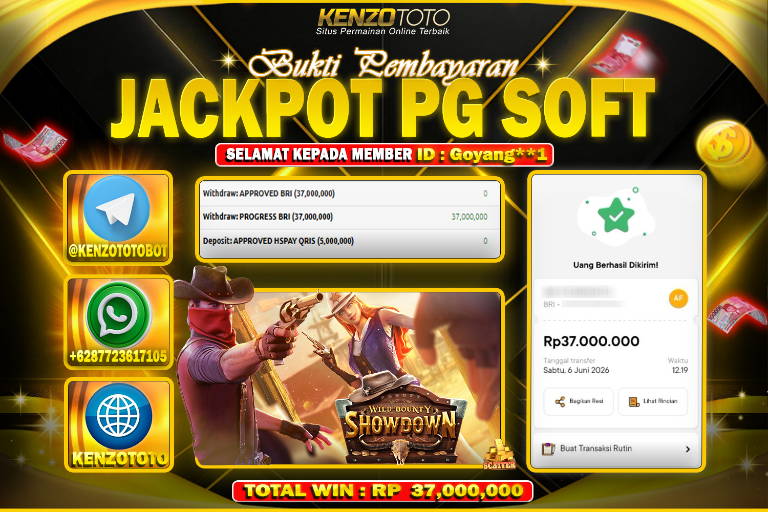 KENZOTOTO MEGA JACKPOT WILD BOUNTY SHOWDOWN  Rp.37,000,000 LUNAS