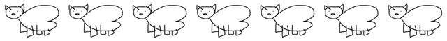 Seven identical wombat doodles arranged in a row as a banner