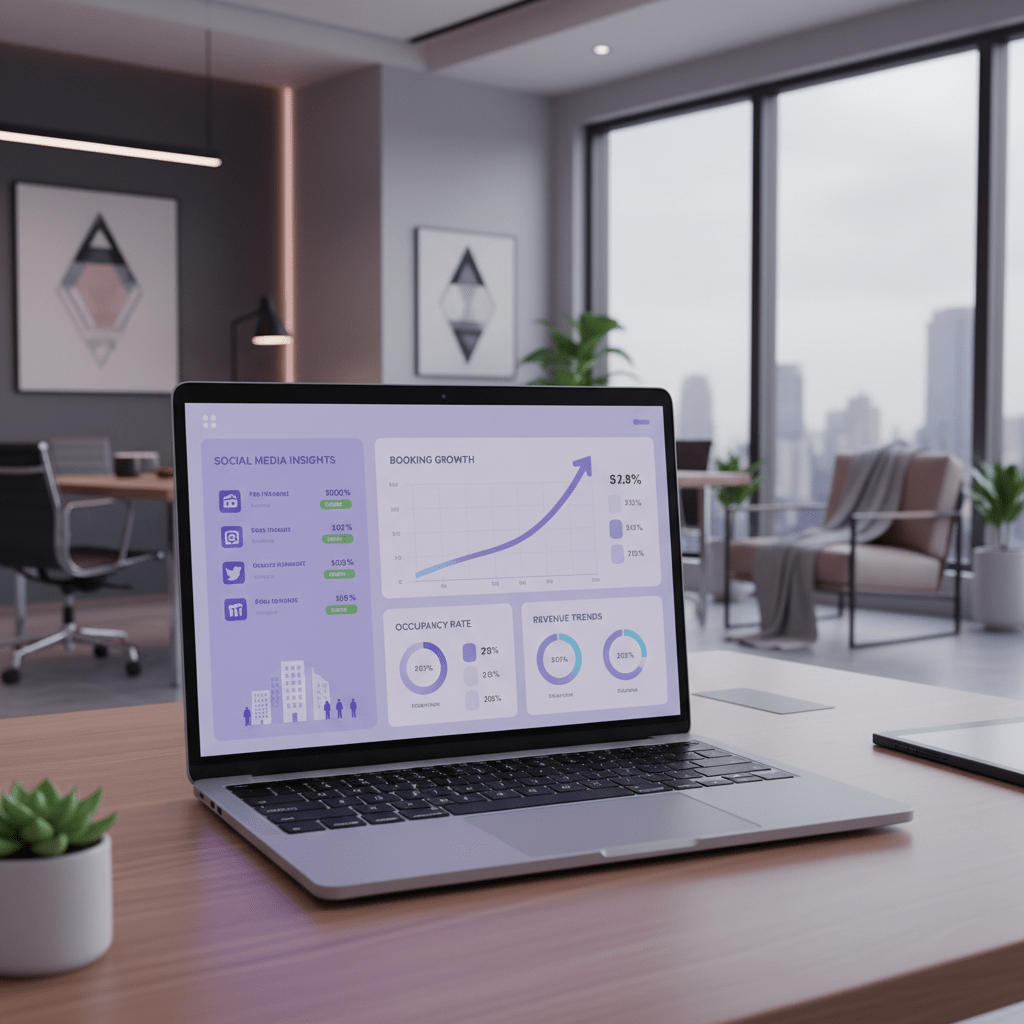 Hotel analytics dashboard tracking social media and bookings