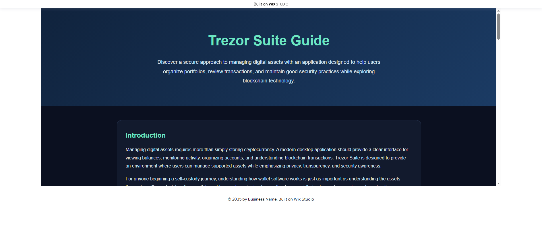 Forensic screenshot of appssuites-trezoe.wixstudio.com showing the phishing page layout