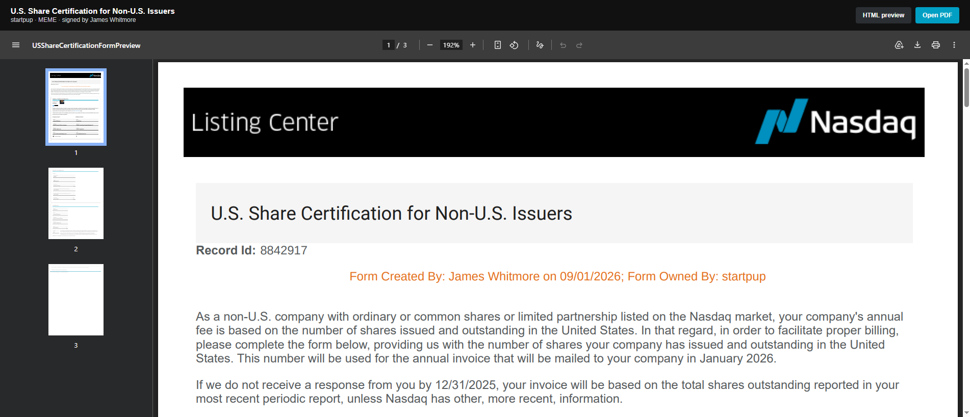 Stored capture of listingcenter.listings-nasdaq.com