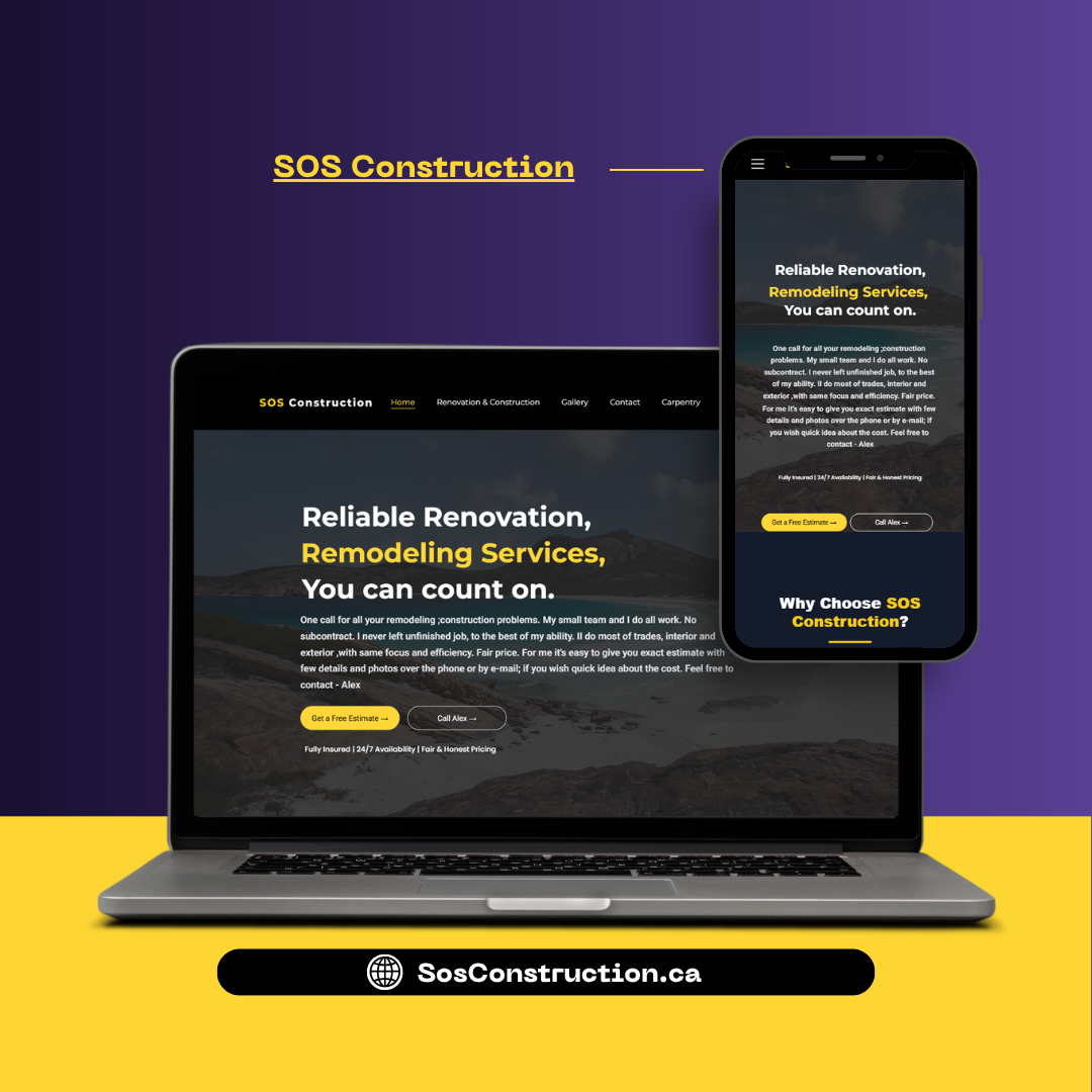 SOS Construction website — desktop and mobile preview