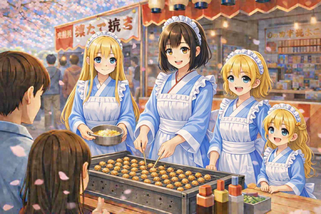 羽藤柚葉と三姉妹（桜祭りにて）.png
