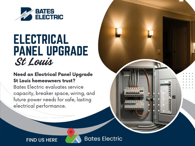 The electrical panel quietly manages every circuit throughout the house. As families add new appliances or complete renovations, the panel may eventually require additional capacity. Instead of waiting until breakers begin tripping regularly, homeowners should consider discussing an Electrical panel upgrade ST Louis with a professional.

Address: 2006 Sierra Parkway Arnold, MO 63010 - 5108 (USA)
Phone: 636-242-6334

Website: https://bates-electric.com/locations/st-louis-mo

Read Our Blogs:
https://bateselectric.brushd.com
https://penzu.com/p/ab1ea8b0b4647647
https://bateselectric.wixsite.com/bateselectricstlouis

Related Links:
https://linktr.ee/bates_electric
https://gravatar.com/bateselectricstlouis
https://disqus.com/by/bates_electric/about