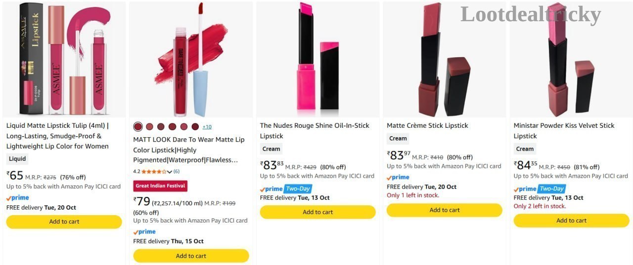 Lipsticks Starts Flipkart – Just ₹65 | Huge Savings Offer Lipsticks Starts Flipkart – Just ₹65 | Huge Savings Offer