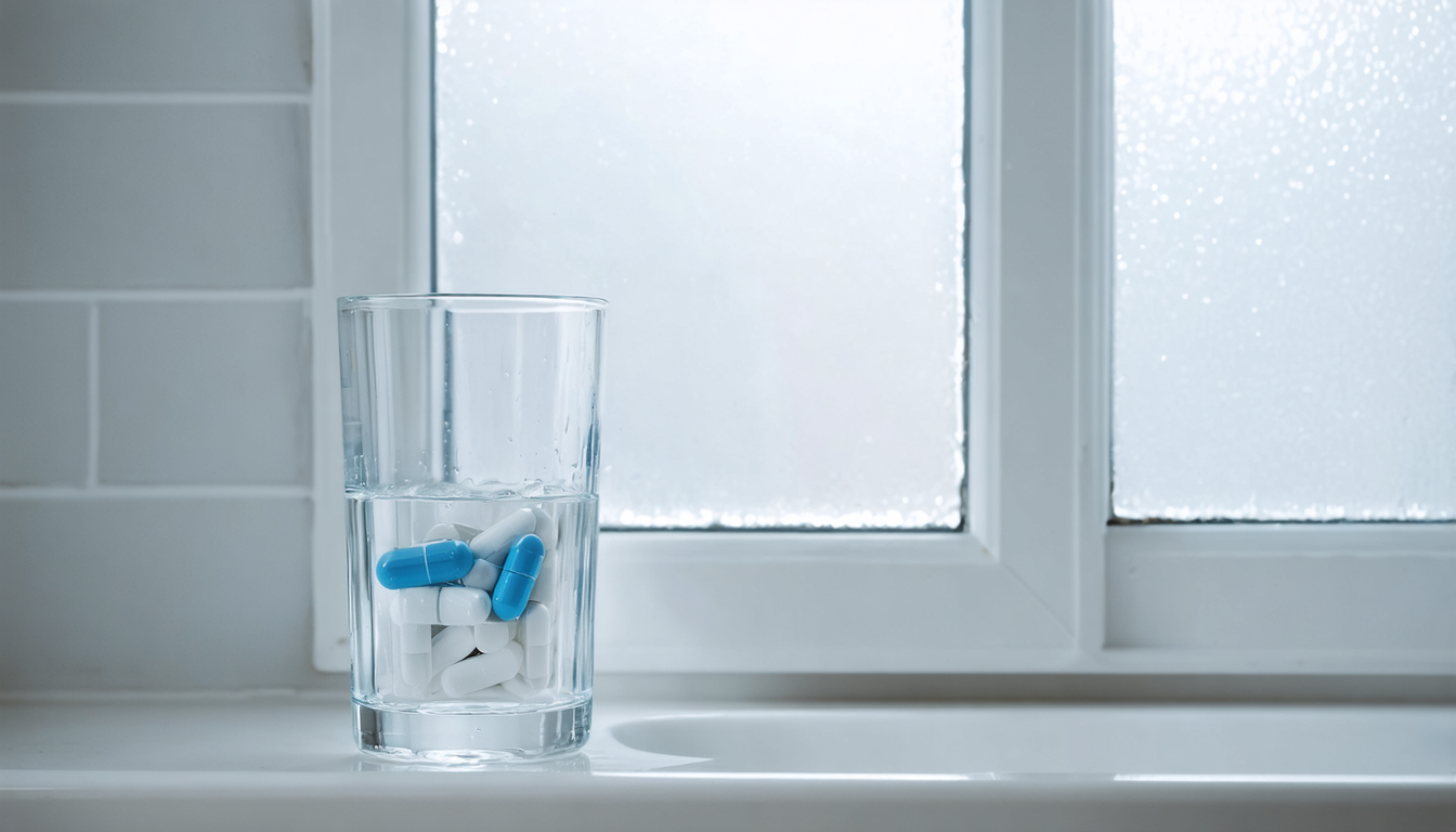 A single capsule on a bathroom shelf, patiently waiting for someone to decide whether it's a lifeline or a coverup.