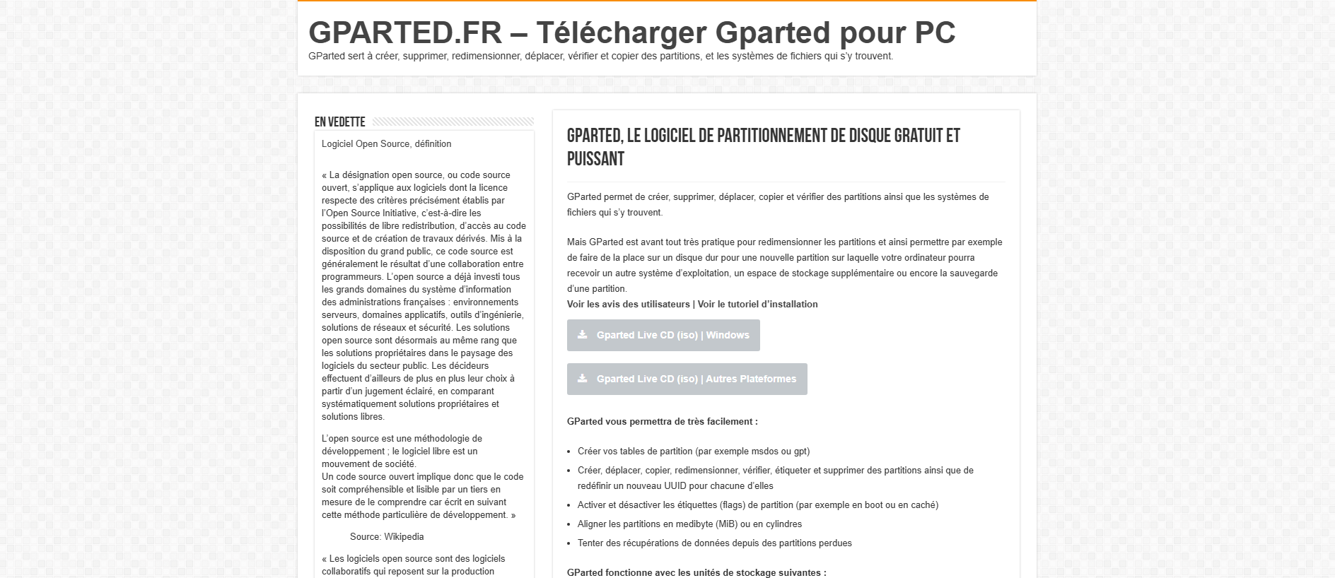 Forensic screenshot of gparted.fr showing the phishing page layout