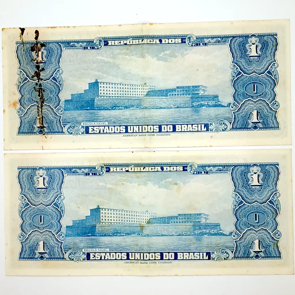 Casal de Cédulas do Brasil 1 Cruzeiro 1956 Sequenciais – Marquês de Tamandaré – C013 MBC+ - Foto 2