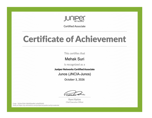 Junos certificate