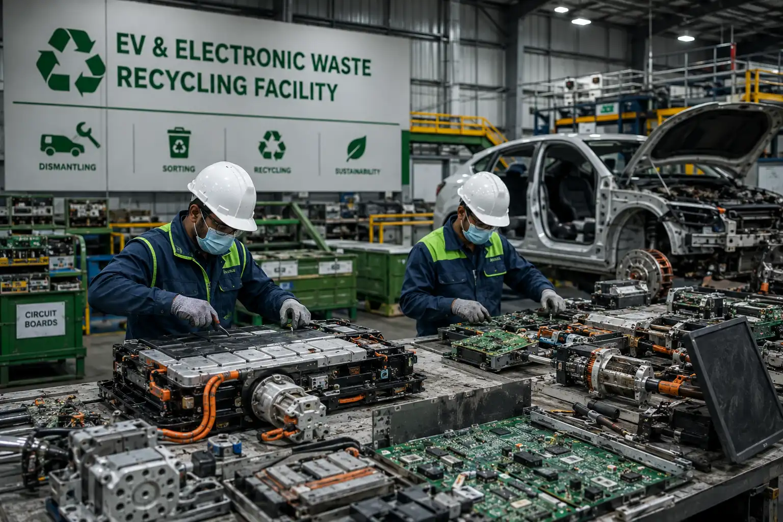 Electric vehicle and e-waste recycling facility