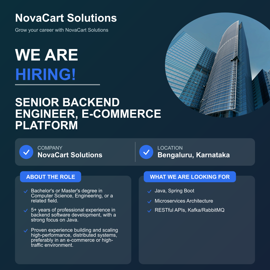 Apply for Senior Backend Engineer, E-commerce Platform at NovaCart Solutions – Immediate Hiring