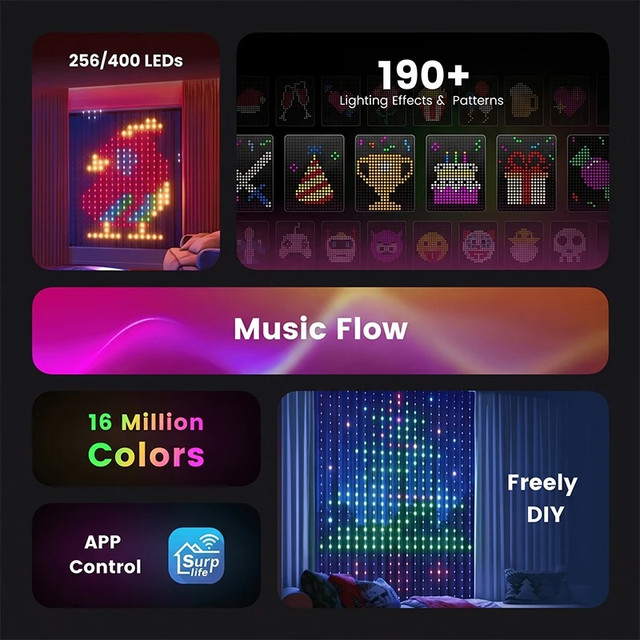 Smart RGB LED curtain fairy lights display