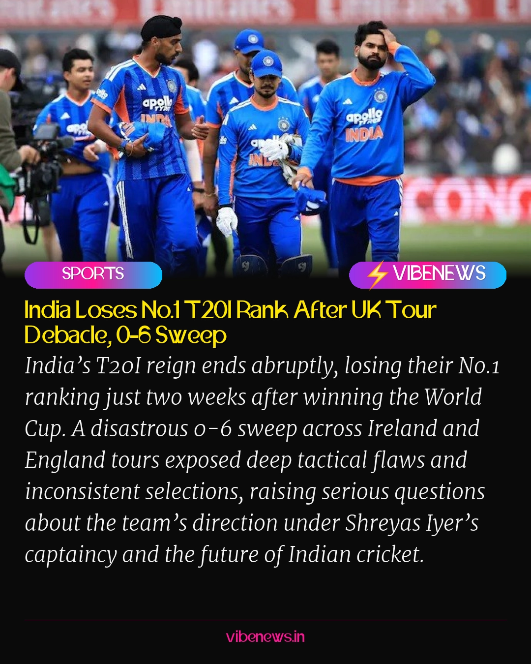 India Loses No.1 T20I Rank After UK Tour Debacle, 0-6 Sweep