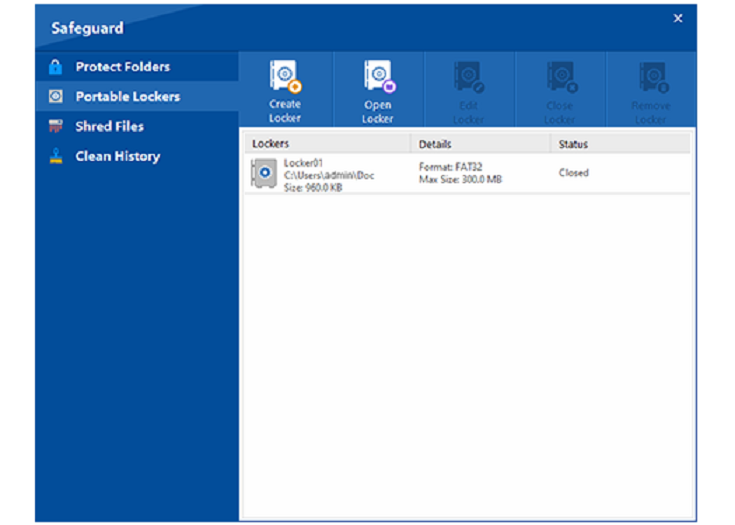 Folder Lock 10 lockers screen showing protected storage areas for private documents